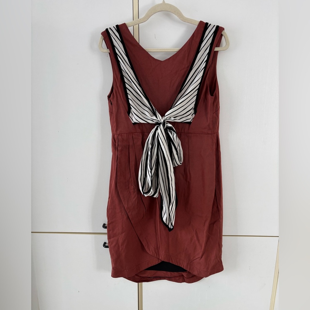 Cokluch Women Small Elegant Sleeveless Rust Dress Office Coquette Spring Tencel